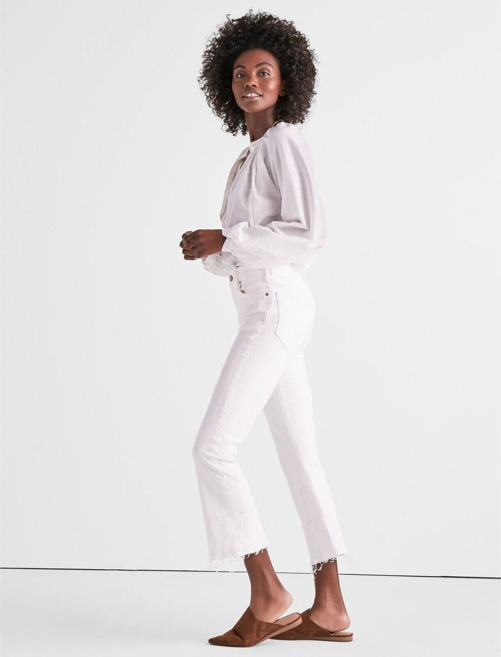 Lucky Brand Bridgette Cropped Boot Jean Clean White Released Hem Size 32 / 14